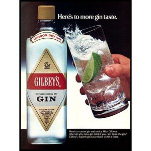 1985 Gilbey's Gin Vintage Print Ad Lime Wedge Cocktail Man Cave Wall Art Photo